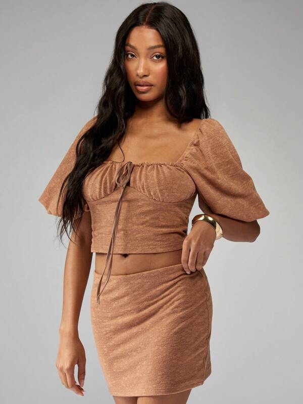 missguided MISSGUIDED Milkmaid Square Neck Puff Sleeve Outfit Set