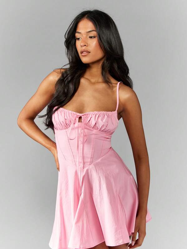 Missguided MISSGUIDED Mini Dress With Bustier Ruched Bodice Flared Skirt