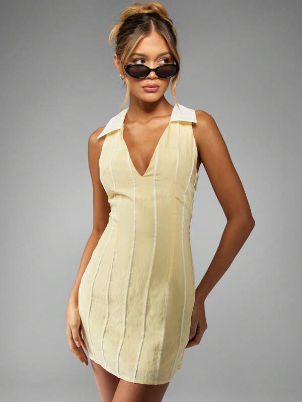 missguided MISSGUIDED Mini Dresses Sleeveless Bodycon Contrast Collar V-Neck