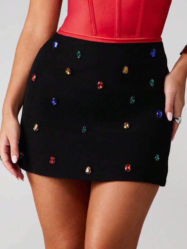 missguided MISSGUIDED Mini Skirt With Colorful Jewel Embellishments