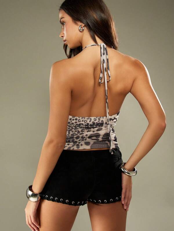 Missguided MISSGUIDED Animal Print Halter Cami Top