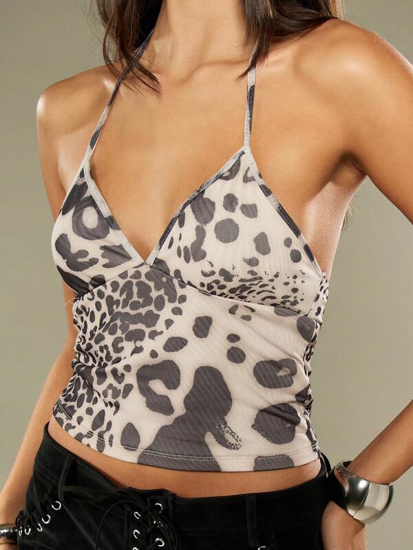 missguided MISSGUIDED Animal Print Halter Cami Top