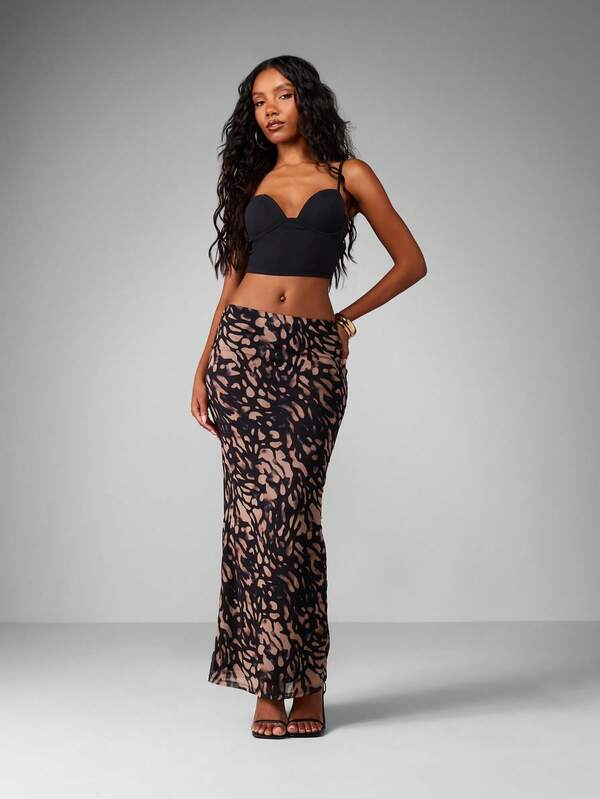 Missguided MISSGUIDED Animal Print Mesh Maxi Skirt