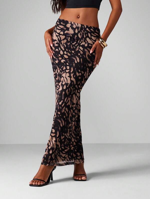 Missguided MISSGUIDED Animal Print Mesh Maxi Skirt