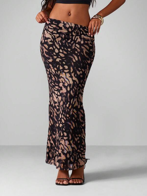 missguided MISSGUIDED Animal Print Mesh Maxi Skirt
