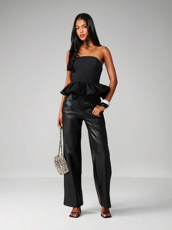 Missguided MISSGUIDED Bandeau Top With Ruffled Hem