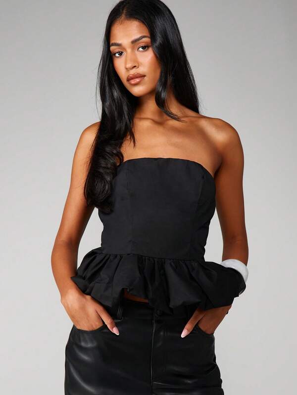 missguided MISSGUIDED Bandeau Top With Ruffled Hem