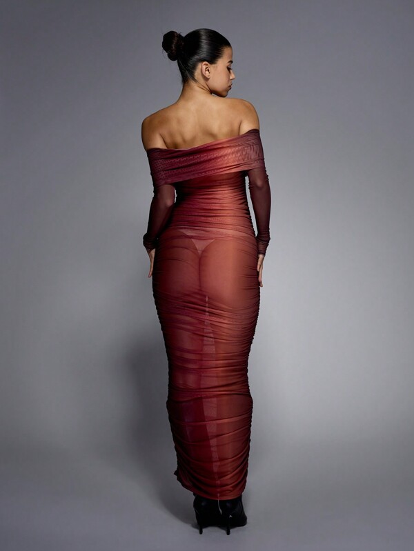 Missguided MISSGUIDED Bardot Mesh Maxi Dress