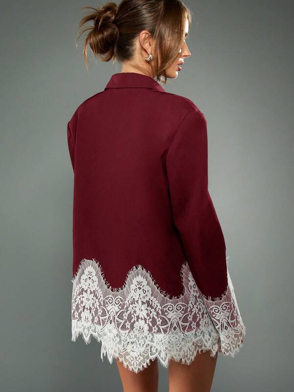 Missguided MISSGUIDED Blazer With Lace Trim Hem