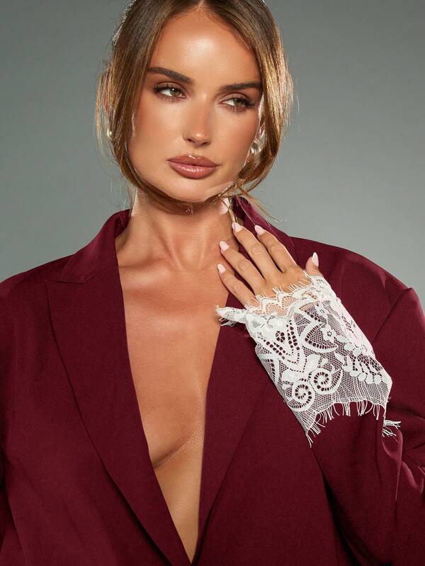 Missguided MISSGUIDED Blazer With Lace Trim Hem