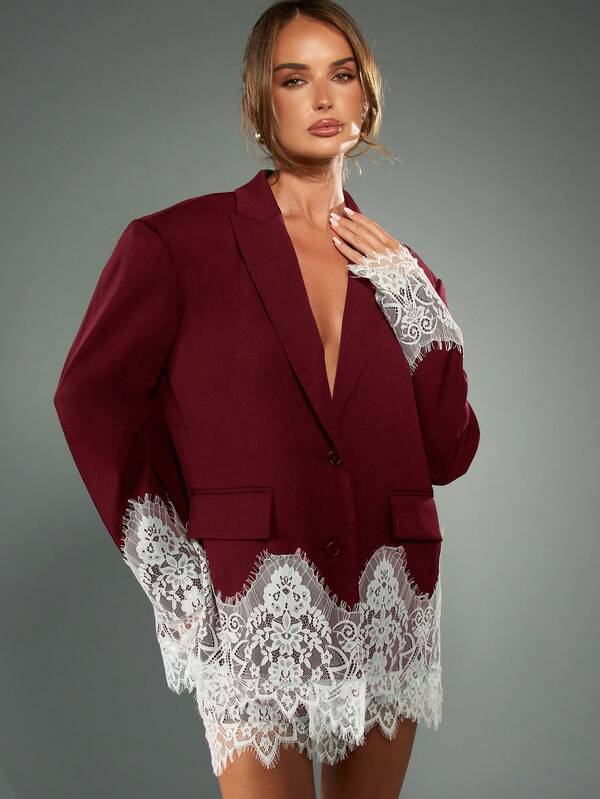 missguided MISSGUIDED Blazer With Lace Trim Hem