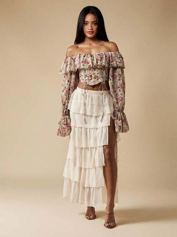 Missguided MISSGUIDED Boho Floral Corset Crop Top
