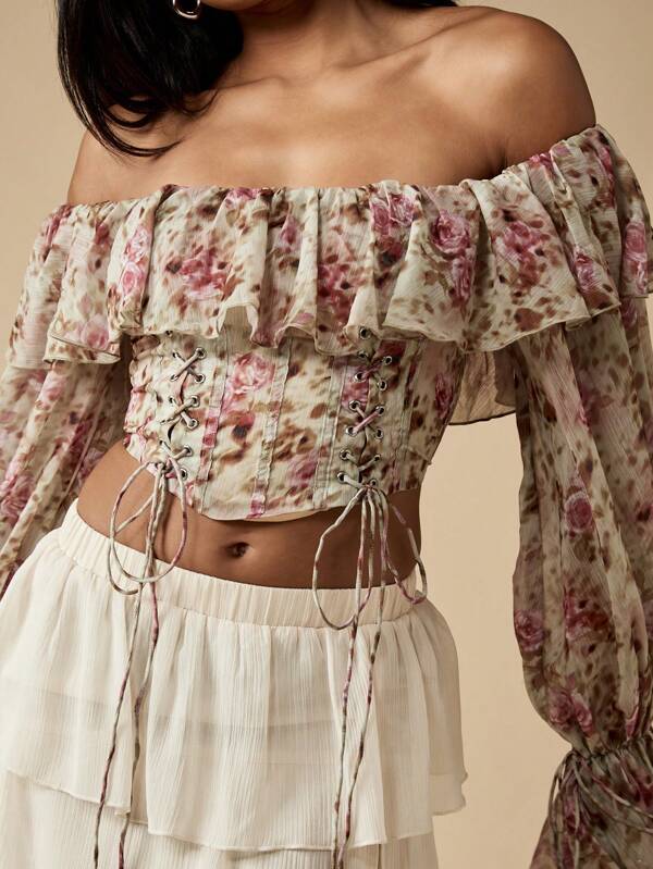 Missguided MISSGUIDED Boho Floral Corset Crop Top