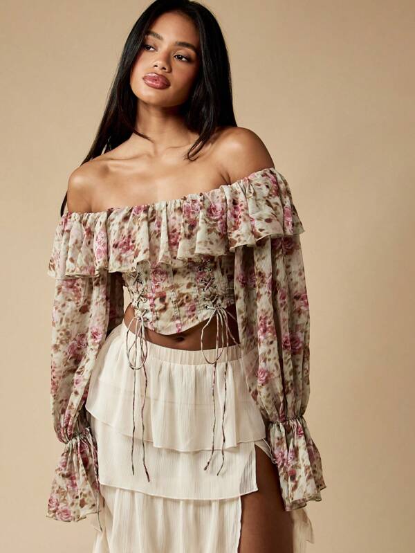 missguided MISSGUIDED Boho Floral Corset Crop Top
