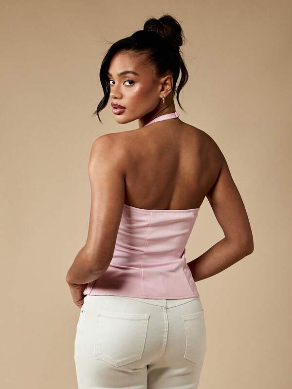 Missguided MISSGUIDED Bow Detail Halter Corset Top