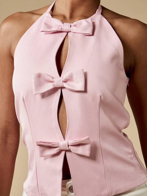 Missguided MISSGUIDED Bow Detail Halter Corset Top