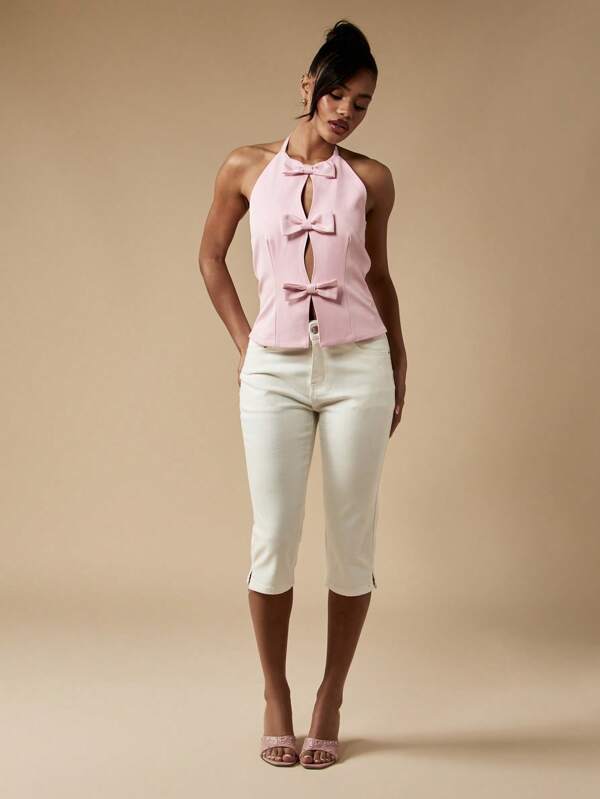 Missguided MISSGUIDED Bow Detail Halter Corset Top