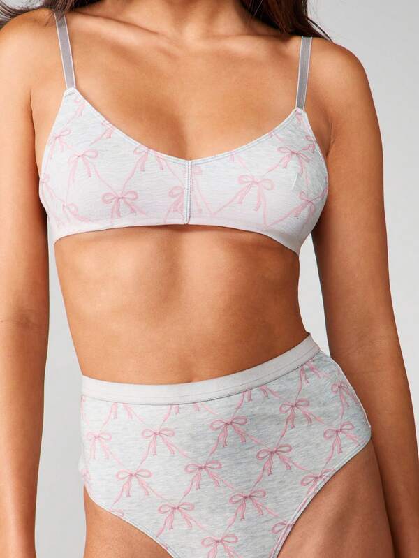 Missguided MISSGUIDED Bow Print Bra And Panty Set