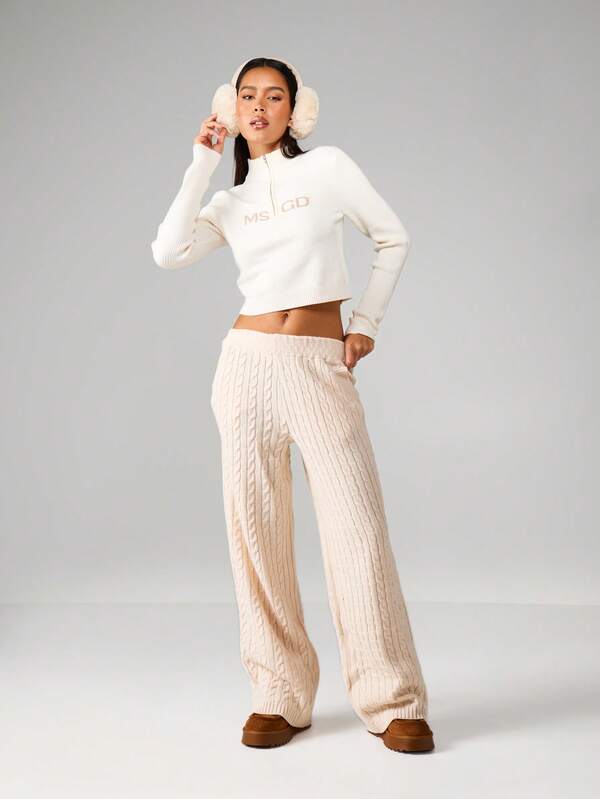 Missguided MISSGUIDED Cable Knit Wide Leg Joggers
