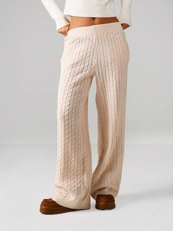 missguided MISSGUIDED Cable Knit Wide Leg Joggers