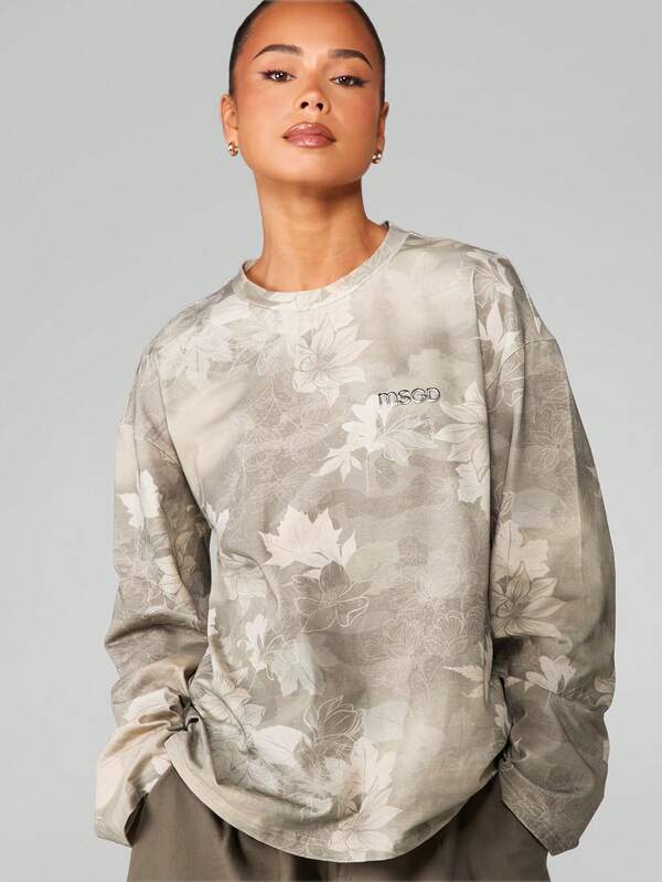 Missguided MISSGUIDED Camo Floral Long Sleeve Top