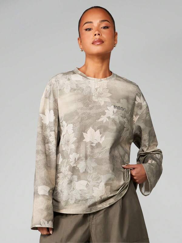 missguided MISSGUIDED Camo Floral Long Sleeve Top