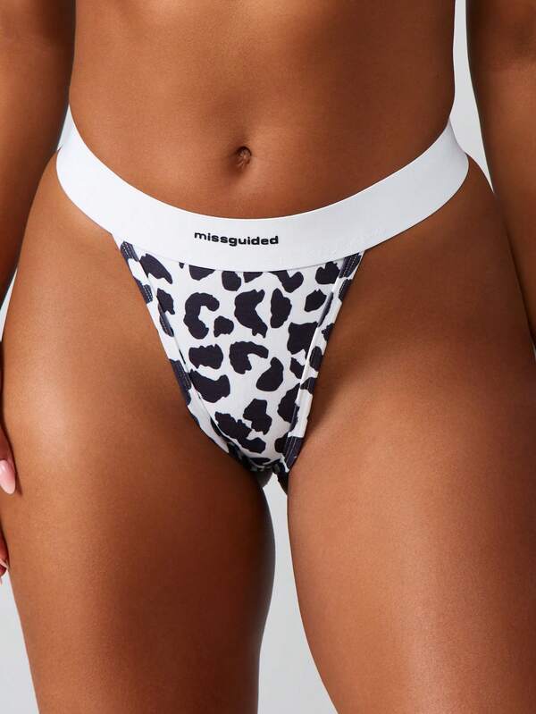 Missguided MISSGUIDED Cow Print High Waisted Thong
