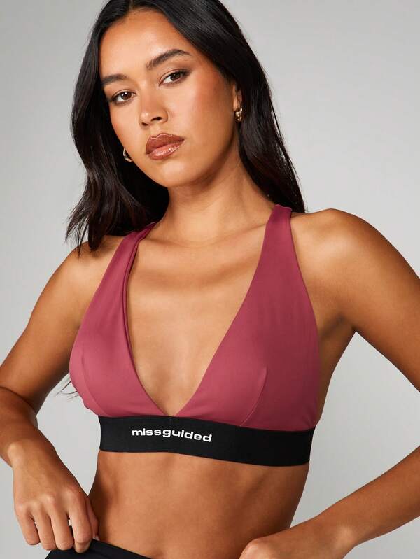 missguided MISSGUIDED Deep V Cross Back Sports Bra