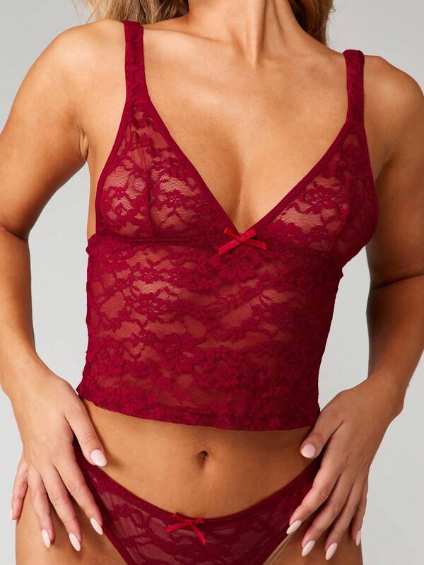 Missguided MISSGUIDED Deep V Neck Lace Crop Tank