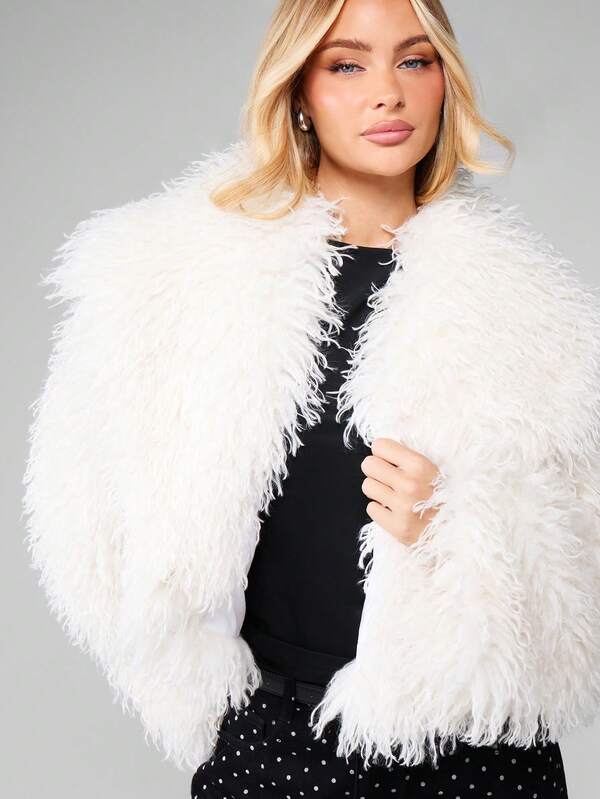Missguided MISSGUIDED Faux Fur Open Front Coat