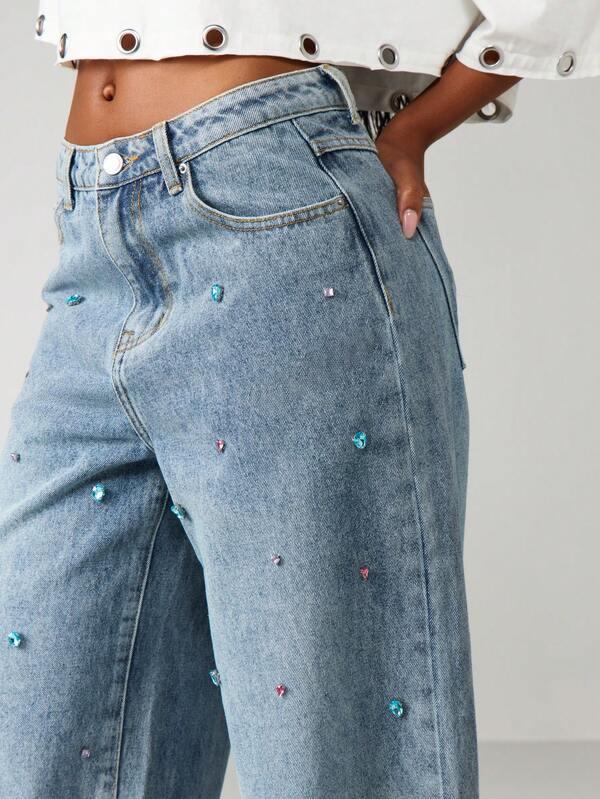 Missguided MISSGUIDED Gem Detail Wide Leg Jeans