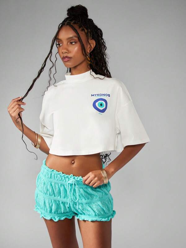 Missguided MISSGUIDED Greek Evil Eye Crop T-Shirt