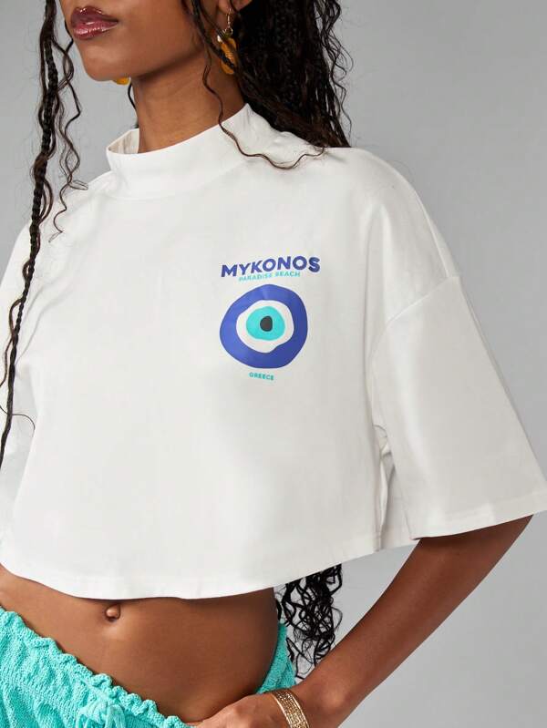 missguided MISSGUIDED Greek Evil Eye Crop T-Shirt