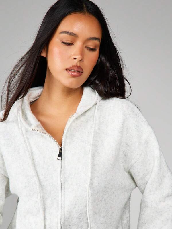 Missguided MISSGUIDED Hooded Zip Up Knit Cardigan