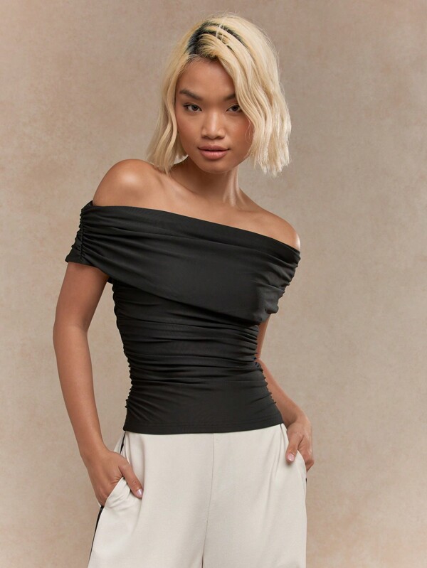 missguided MISSGUIDED Jersey Ruched Bardot Top