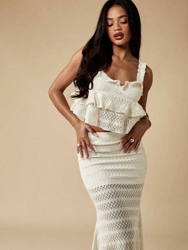 Missguided MISSGUIDED Lace Ruffle Two Piece Set