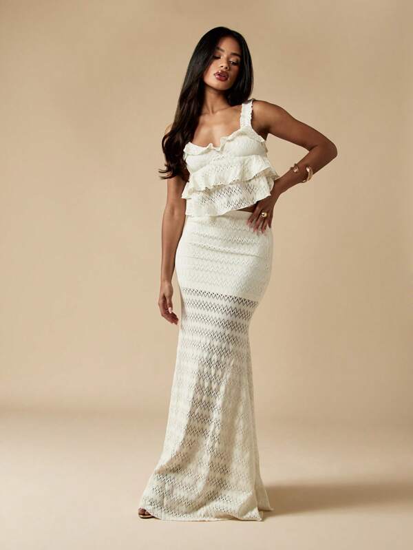 missguided MISSGUIDED Lace Ruffle Two Piece Set