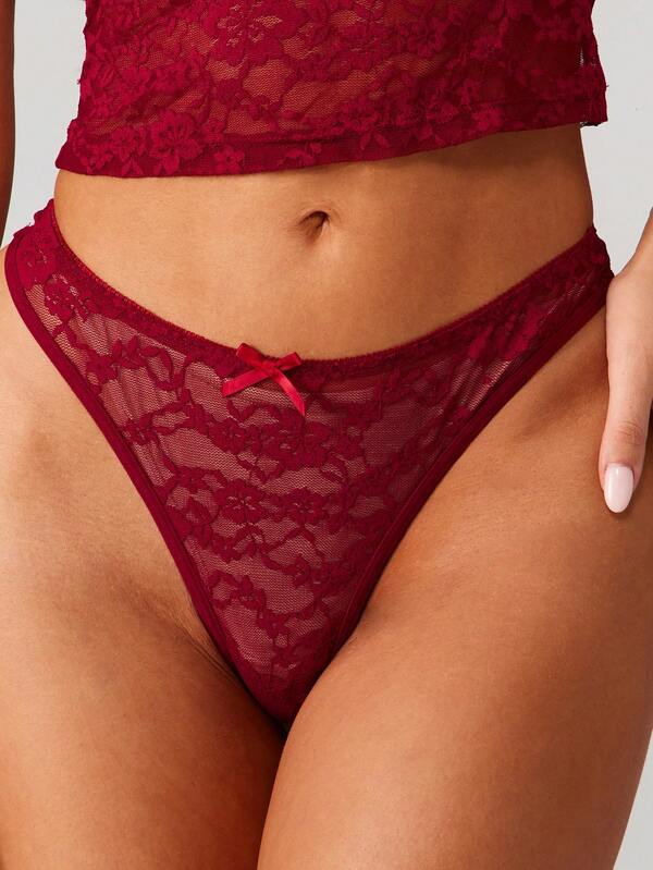 Missguided MISSGUIDED Lace Thong With Satin Bow