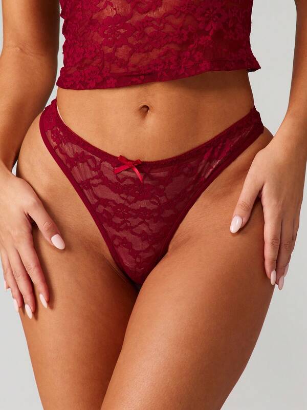 missguided MISSGUIDED Lace Thong With Satin Bow
