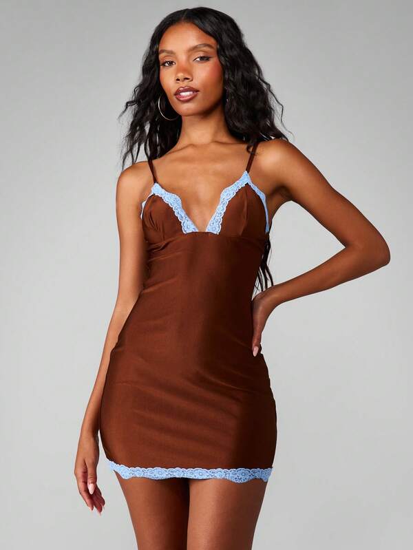 Missguided MISSGUIDED Lace Trim Bodycon Mini Dress