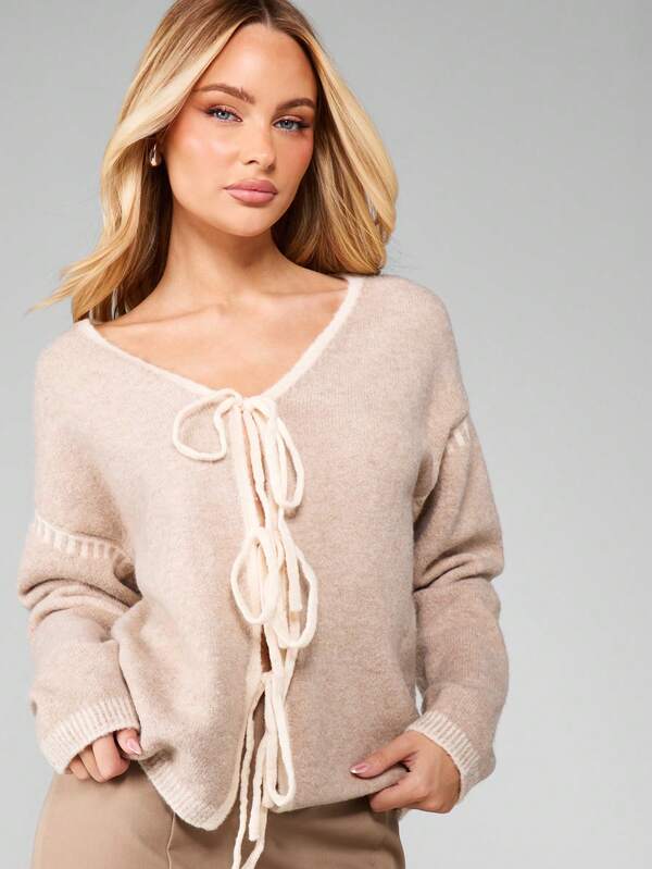 Missguided MISSGUIDED Lace Up Front Knit Cardigan