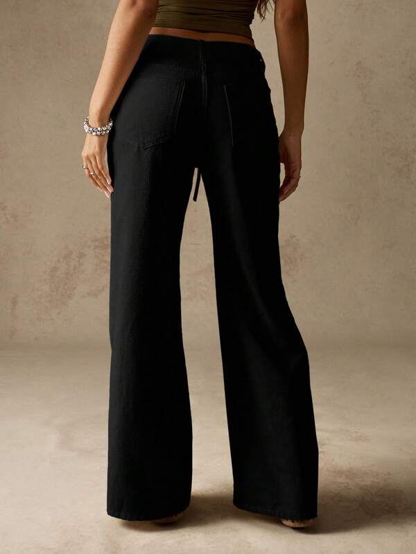 Missguided MISSGUIDED Lace Up Wide Leg Denim Jeans