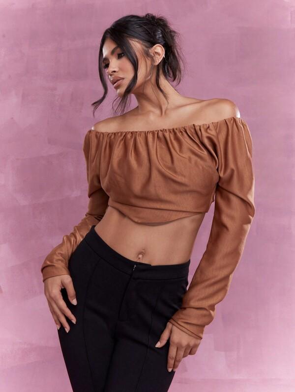 Missguided MISSGUIDED Long Sleeve Bardot Crop Top