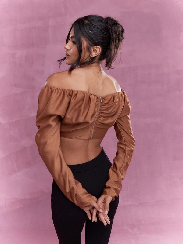 Missguided MISSGUIDED Long Sleeve Bardot Crop Top