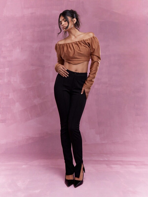 missguided MISSGUIDED Long Sleeve Bardot Crop Top