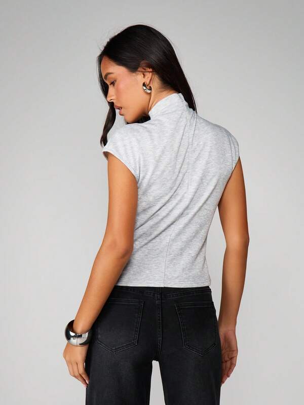 Missguided MISSGUIDED Mock Neck Cap Sleeve Top