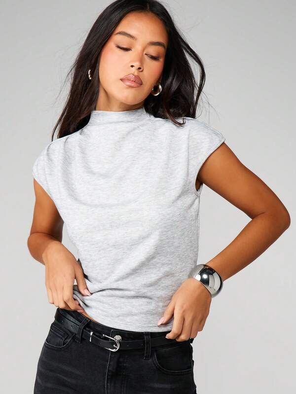 Missguided MISSGUIDED Mock Neck Cap Sleeve Top