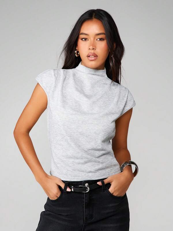 missguided MISSGUIDED Mock Neck Cap Sleeve Top