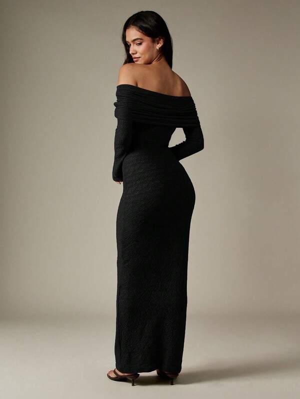 Missguided MISSGUIDED Off Shoulder Knit Maxi Dress