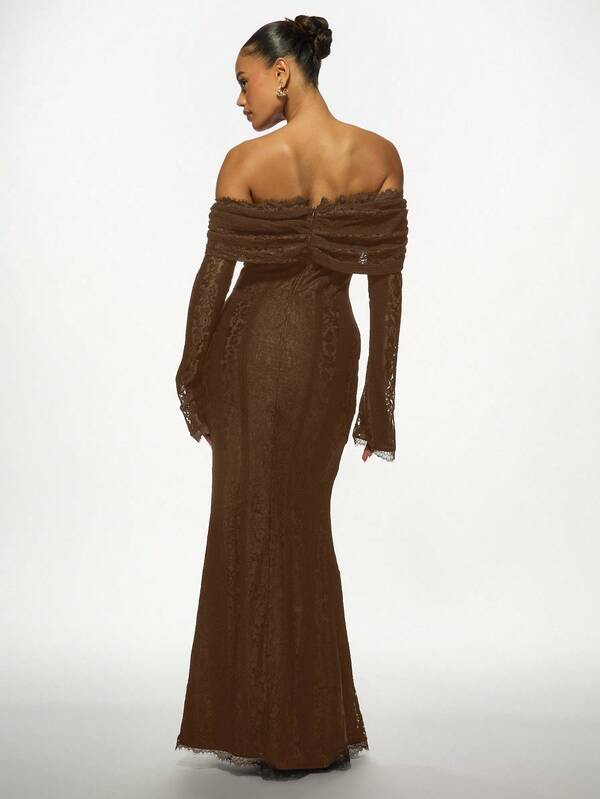 Missguided MISSGUIDED Off Shoulder Lace Maxi Dress